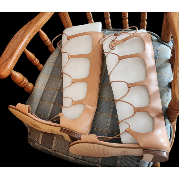 Michael Kors Sofia Sun Tan Brown Gladiator Open Toe Lace Up Back Zip Sandals 8 - Picture 5 of 7